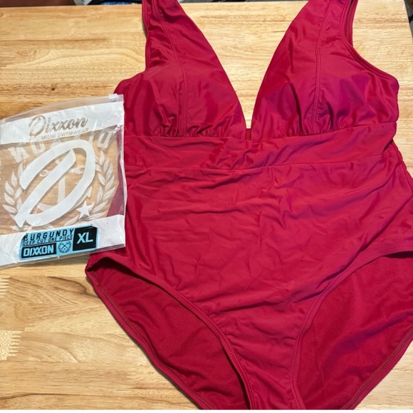 New Dixxon Burgundy Deep Plunge V Neck One Piece Swimsuit XL - Picture 6 of 9